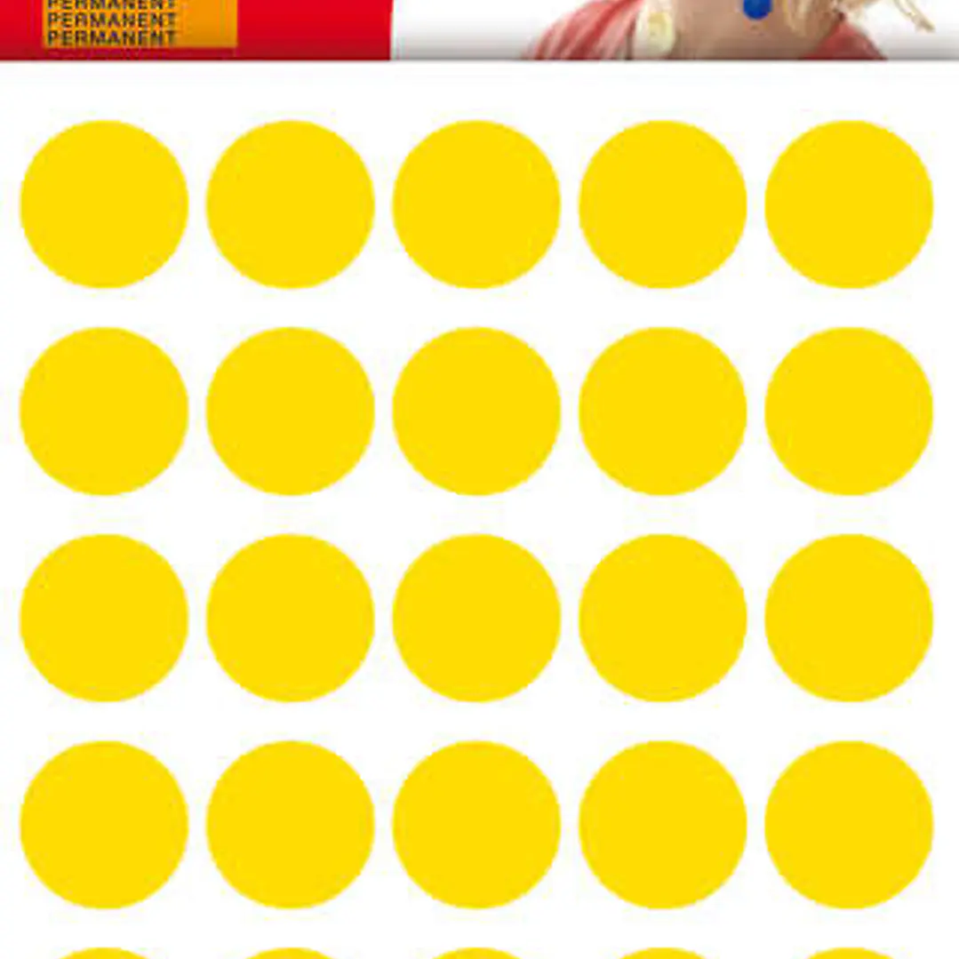 Apli Bolsa de 180 Gomets Redondos Ø 20mm - Adhesivo Permanente - Desarrollo de Habilidades y Creatividad - Ideal para Escuelas Infantiles - Color Amar 1