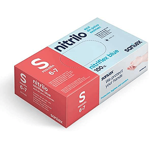 Santex Nitriflex Blue Pack de 100 Guantes de Nitrilo para Examen Talla S - 3.5 gramos - Sin Polvo - Libre de Latex - No Esteriles - Color Azul