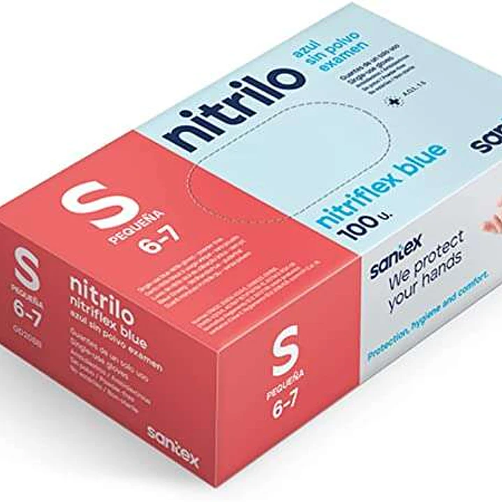 Santex Nitriflex Blue Pack de 100 Guantes de Nitrilo para Examen Talla S - 3.5 gramos - Sin Polvo - Libre de Latex - No Esteriles - Color Azul 1