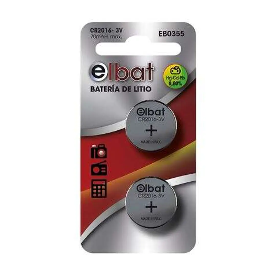 Elbat Pack de 2 Pilas Litio de Boton CR2016 3V 1