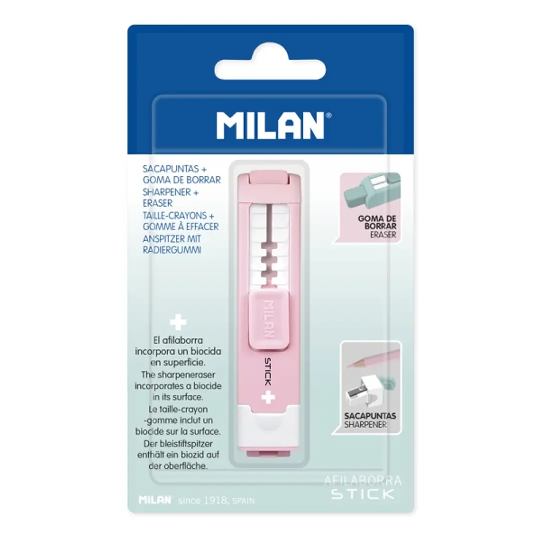 Milan Stick + Afilaborra - Superficie Antibacteriana - Cuchilla de Acero al Carbono - Miga de Pan - Color Rosa 1