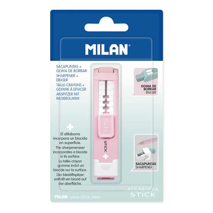 Milan Stick + Afilaborra - Superficie Antibacteriana - Cuchilla de Acero al Carbono - Miga de Pan - Color Rosa 1