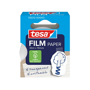 Tesa Paper Pack de 1 Cinta Adhesiva de Papel 19mm x 33 Metros - Casi Invisible en Superficies de Color Claro - Se puede Cortar con la Mano y Escribir 