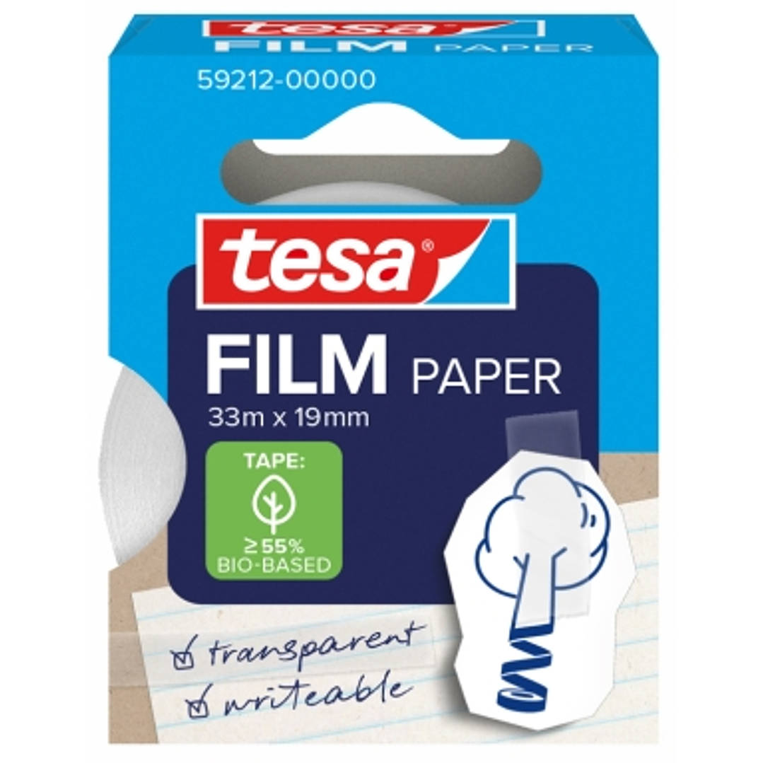 Tesa Paper Pack de 1 Cinta Adhesiva de Papel 19mm x 33 Metros - Casi Invisible en Superficies de Color Claro - Se puede Cortar con la Mano y Escribir  1