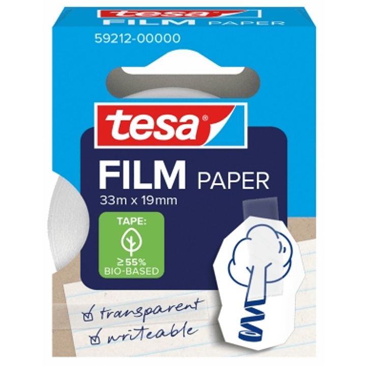 Tesa Paper Pack de 1 Cinta Adhesiva de Papel 19mm x 33 Metros - Casi Invisible en Superficies de Color Claro - Se puede Cortar con la Mano y Escribir  1