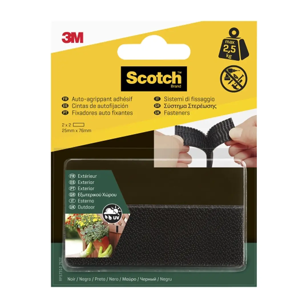 Scotch Pack de 2 Cierres Adhesivos Reposicionables - 25x76mm - Uso en Exterior - Color Negro 1
