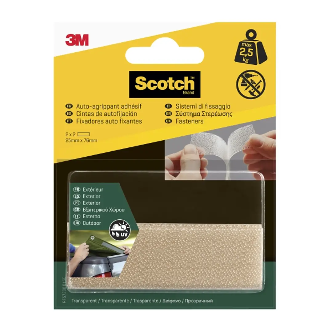 Scotch Pack de 2 Cierres Adhesivos Reposicionables - 25x76mm - Uso en Exterior - Color Transparente 1