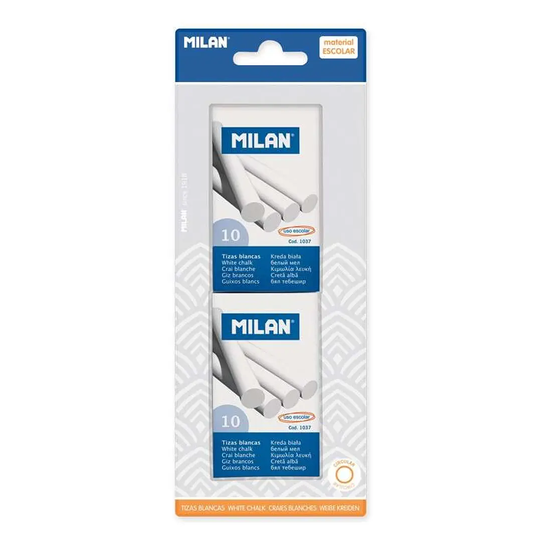 Milan Pack de 2 Cajas de 10 Tizas - Redondas - No Contienen Caseina - Color Blanco 1