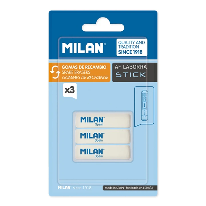 Milan Pack de 3 Gomas de Recambio para Afilaborra Stick - Color Blanco 1