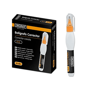Ingraf Boligrafo Corrector 8ml - Punta Metalica Fina - Secado Rapido - Forma Ergonomica