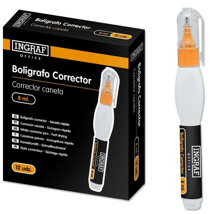 Ingraf Boligrafo Corrector 8ml - Punta Metalica Fina - Secado Rapido - Forma Ergonomica 1