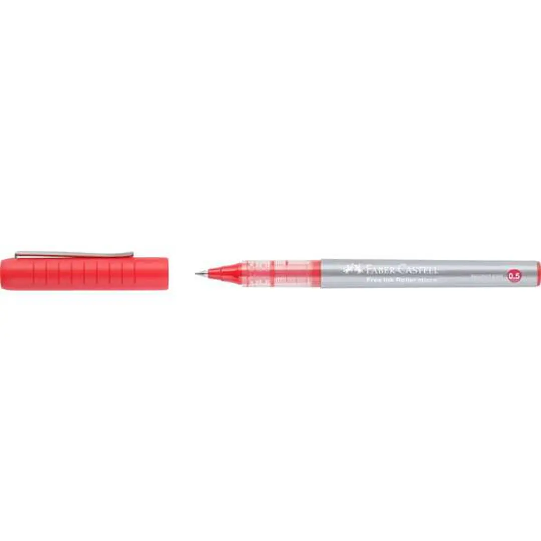 Faber-Castell Roller Free Ink Boligrafo de Tinta Liquida - Punta Conica 0,5mm - Ancho de Linea Extrafino - Clip de Metal - Color Rojo 1