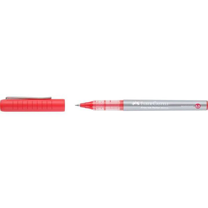 Faber-Castell Roller Free Ink Boligrafo de Tinta Liquida - Punta Conica 0,5mm - Ancho de Linea Extrafino - Clip de Metal - Color Rojo 1