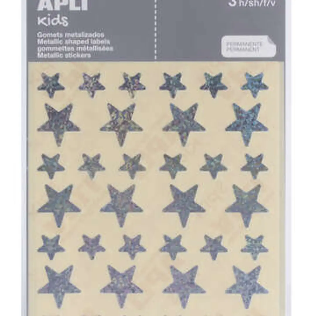 Apli Bolsa de Gomets Estrella - 12.5mm x 19.5mm - Holograficos con Adhesivo Permanente - 3 Hojas y 120 Gomets - Cumplen Normas EN-71 y FSC - Adhesivo  1