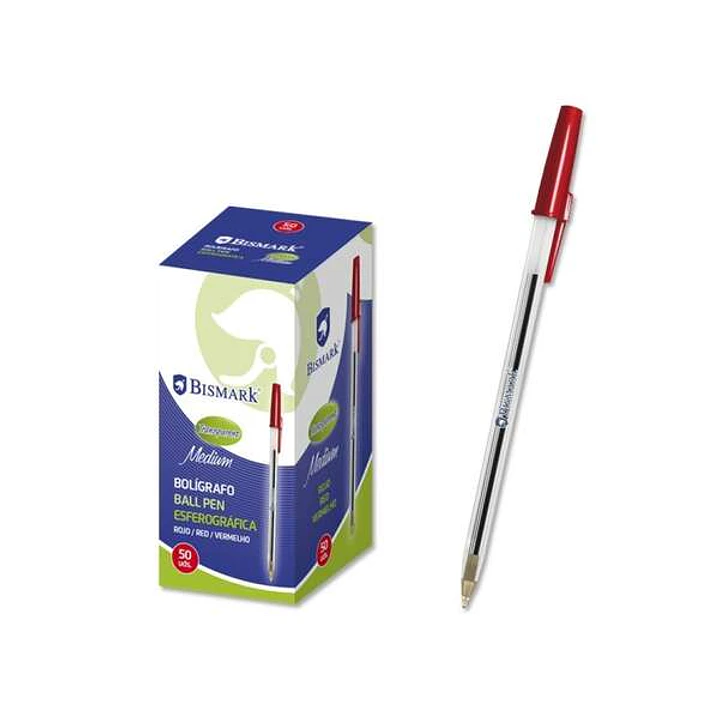 Bismark Boligrafo de Bola - Punta Redonda - Capuchon y Tapon del Color de la Tinta - Color Rojo 1
