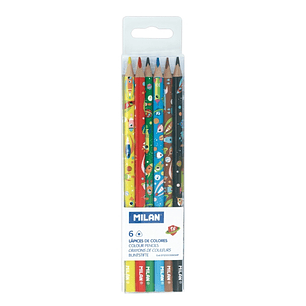 Milan Super Heroes Space Pack de 6 Lapices de Colores - Dibujos Infantiles - Triangulares - Colores Surtidos