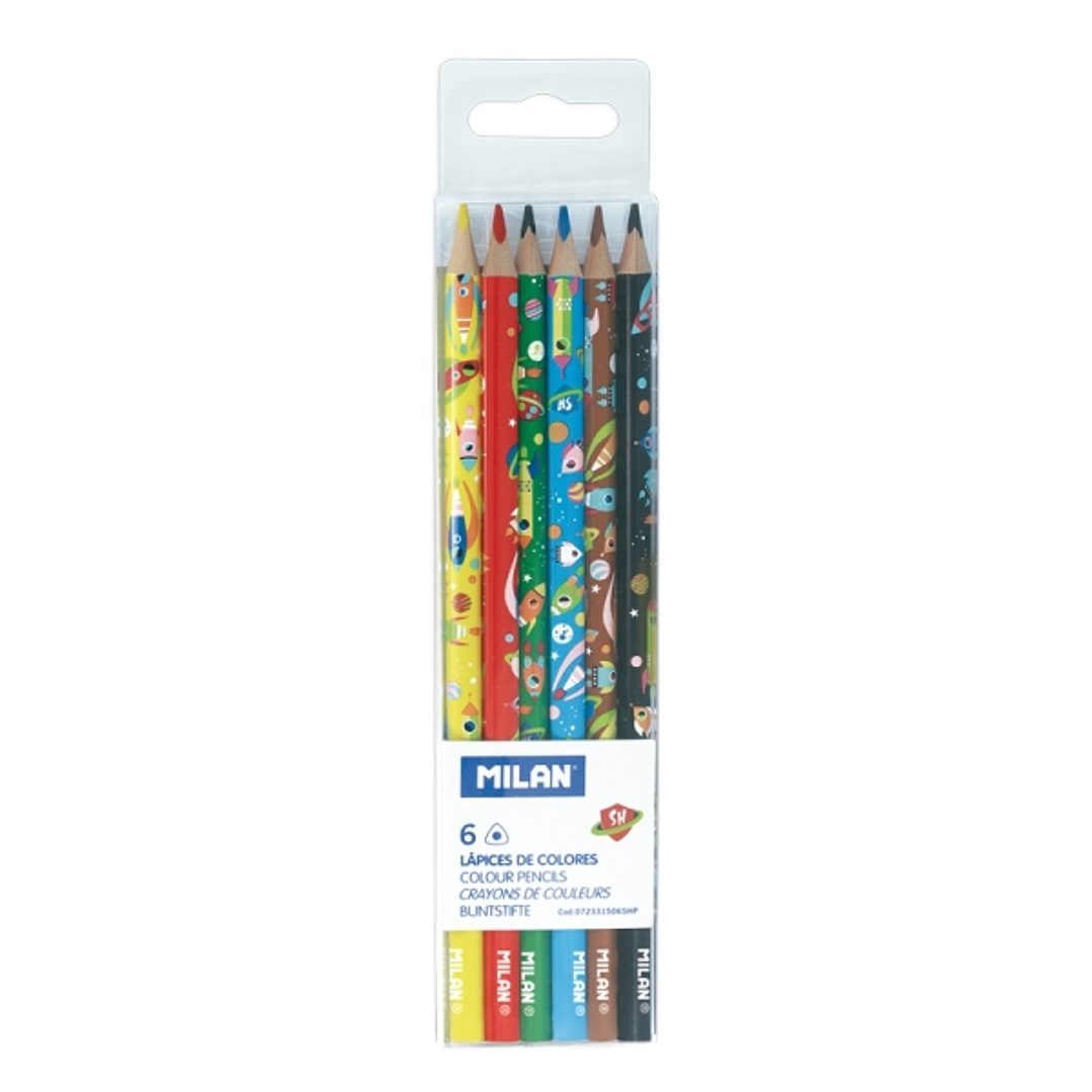 Milan Super Heroes Space Pack de 6 Lapices de Colores - Dibujos Infantiles - Triangulares - Colores Surtidos 1