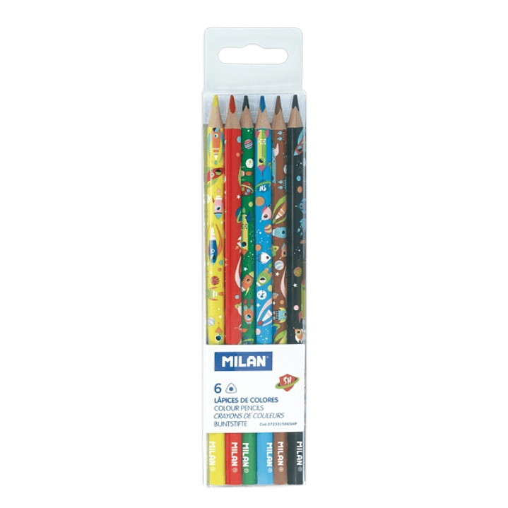 Milan Super Heroes Space Pack de 6 Lapices de Colores - Dibujos Infantiles - Triangulares - Colores Surtidos 1