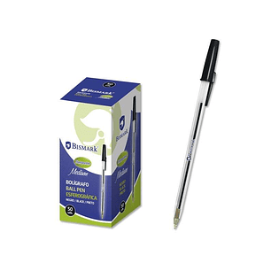 Bismark Boligrafo de Bola - Punta Redonda - Capuchon y Tapon del Color de la Tinta - Color Negro