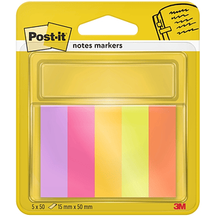 Post-It Pack de 5 Blocs de 50 Marcadores Reposicionables - Forma Rectangular - Colores Surtidos