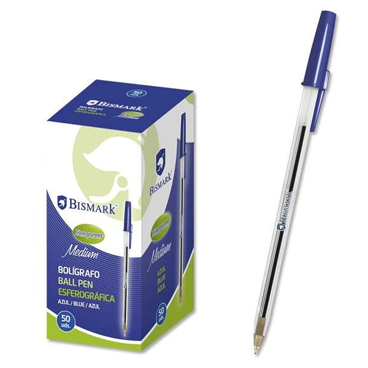 Bismark Boligrafo de Bola - Punta Redonda - Capuchon y Tapon del Color de la Tinta - Color Azul 1