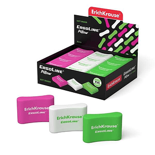 Erichkrause Ergoline Pillow Goma de Borrar Ergonomica - Fabricada de Caucho Termoplastico Hipoalergenico - Sin PVC - Colores Rosa, Blanco y Verde