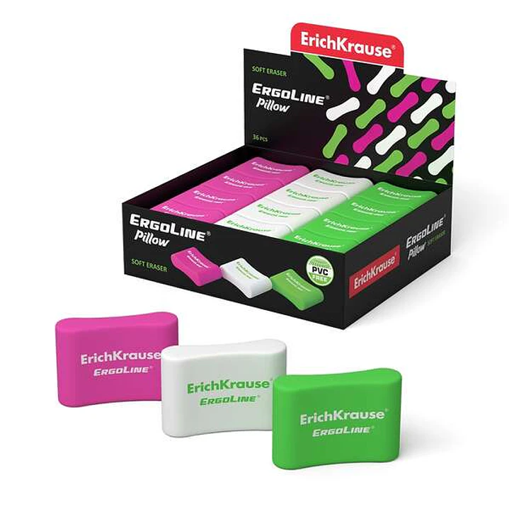 Erichkrause Ergoline Pillow Goma de Borrar Ergonomica - Fabricada de Caucho Termoplastico Hipoalergenico - Sin PVC - Colores Rosa, Blanco y Verde 1