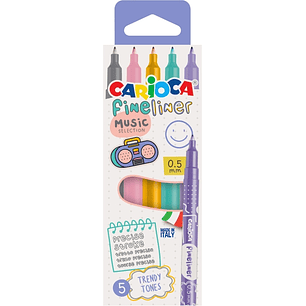 Carioca Fineliner Music Pack de 5 Rotuladores - Punta Blanca de Acetal 0.5mm - Colores Surtidos