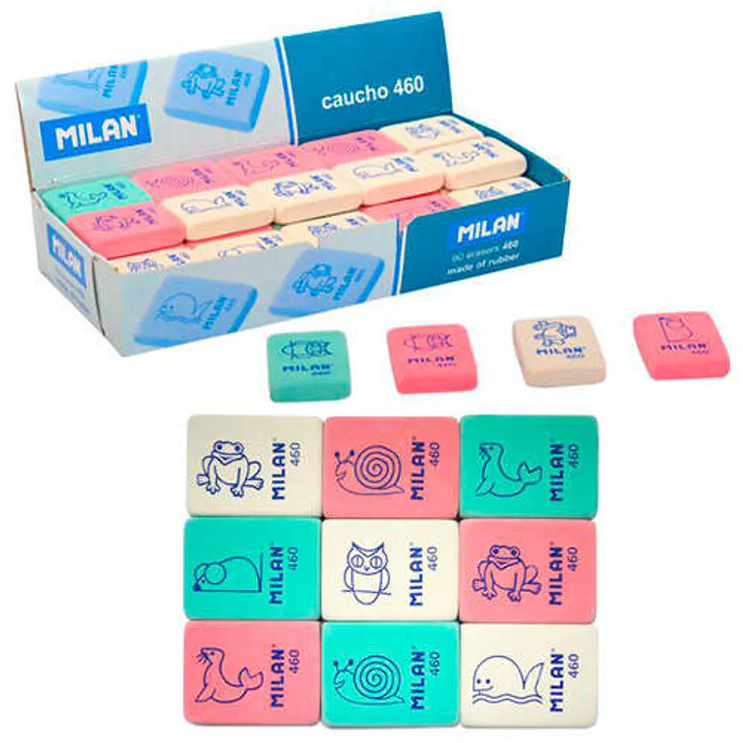Milan 460 Goma de Borrar Rectangular Flexible - Miga de Pan - Caucho Sintetico - Dibujos Infantiles - Colores Surtidos 1