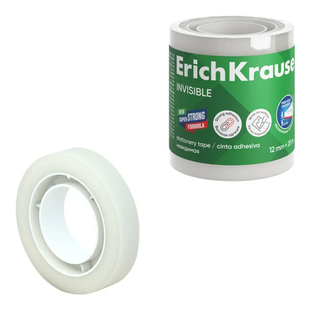 ErichKrause Cinta Adhesiva Invisible 12mmx20m - Superficie Mate - Apta para Escribir Encima - Transparente 1