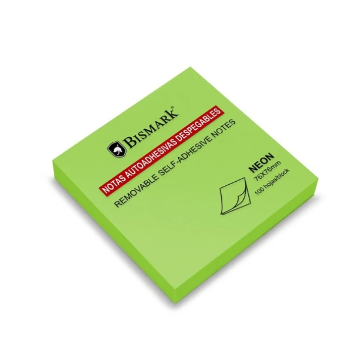 Bismark Bloc de 100 Notas Adhesivas 76x76mm - Color Verde Neon 1