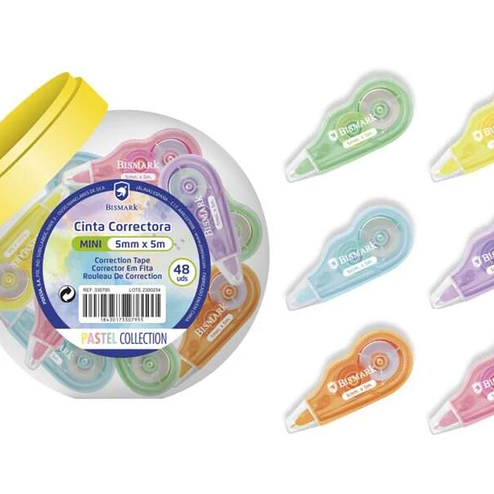 Bismark Mini Cinta Correctora Pastel 5mm x 5m - Correccion Instantanea - No Deja Huella en Fotocopias 1
