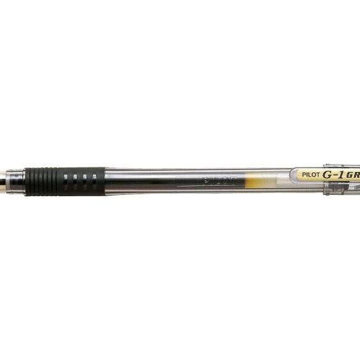 Pilot Boligrafo de Gel G1 Grip - Recargable - Grip de Goma - Punta de Bola 0.5mm - Trazo 0.3mm - Cuerpo Transparente - Color Negro 1