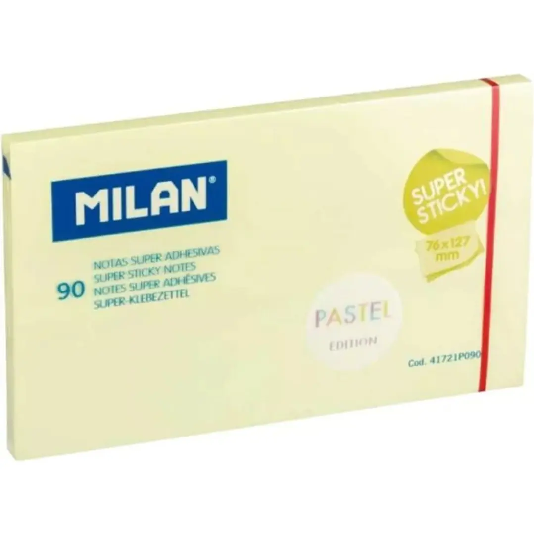 Milan Bloc de 90 Notas Super Adhesivas - Removibles - Mayor Permanencia - 76mm x 127mm - Color Amarillo Pastel 1