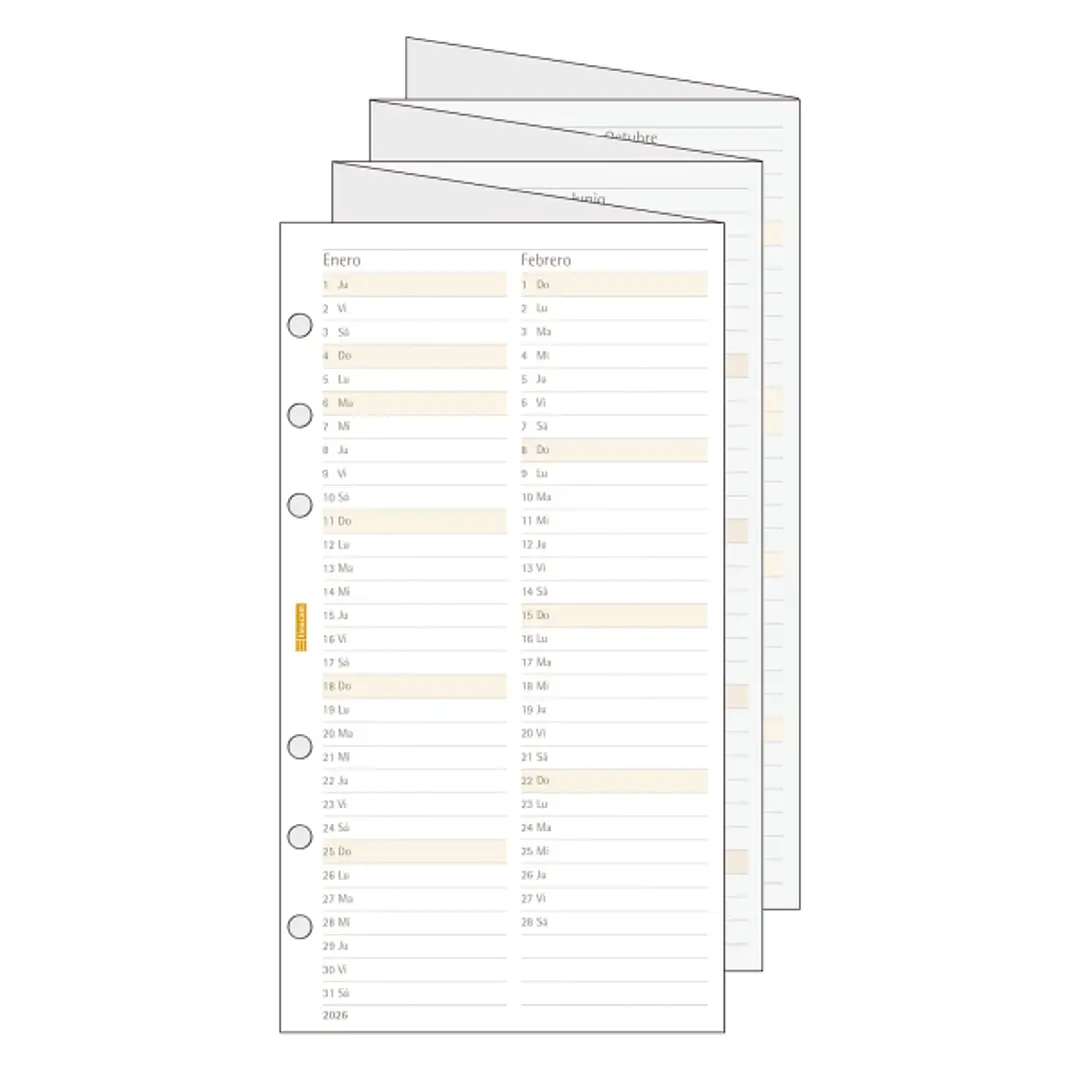 Finocam C996 Planificador de Recambio para Agendas Classic - Anual 2026 - Desplegable - Formato 609 - 94x1x171mm - Color Blanco 1