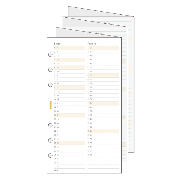 Finocam C996 Planificador de Recambio para Agendas Classic - Anual 2026 - Desplegable - Formato 609 - 94x1x171mm - Color Blanco 1
