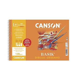 Canson Basik Bloc de Dibujo Espiral 20 Hojas A4+ 130g - Con Recuadro - Medidas 23x32.5cm - Color Blanco