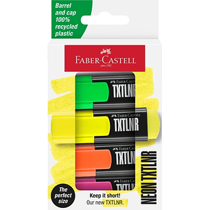 Faber-Castell TXTLNR Pack de 4 Marcadores Fluorescentes - Punta Biselada - Trazo entre 1, 2 y 5 mm - Tinta con Base de Agua - Colores Neon Surtidos
