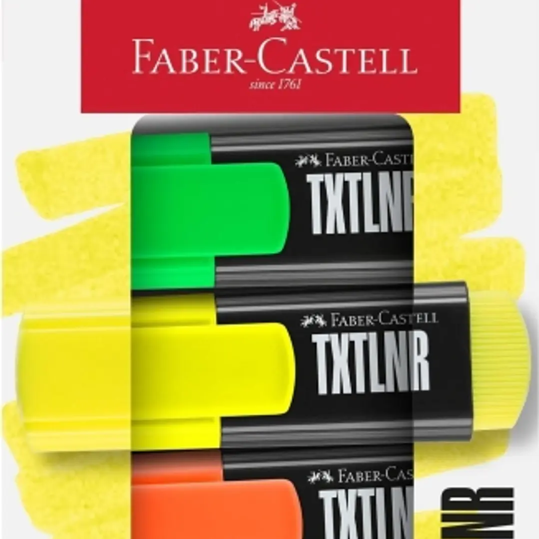 Faber-Castell TXTLNR Pack de 4 Marcadores Fluorescentes - Punta Biselada - Trazo entre 1, 2 y 5 mm - Tinta con Base de Agua - Colores Neon Surtidos 1