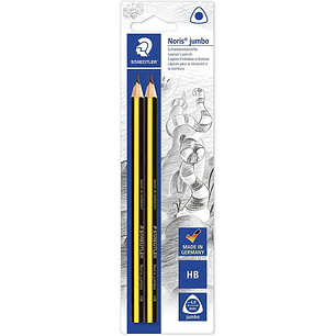 Staedtler Noris Jumbo 119 Pack de 2 Lapices de Grafito Jumbo Triangulares - Mina HB de 4mm - Madera de Bosques Sostenibles