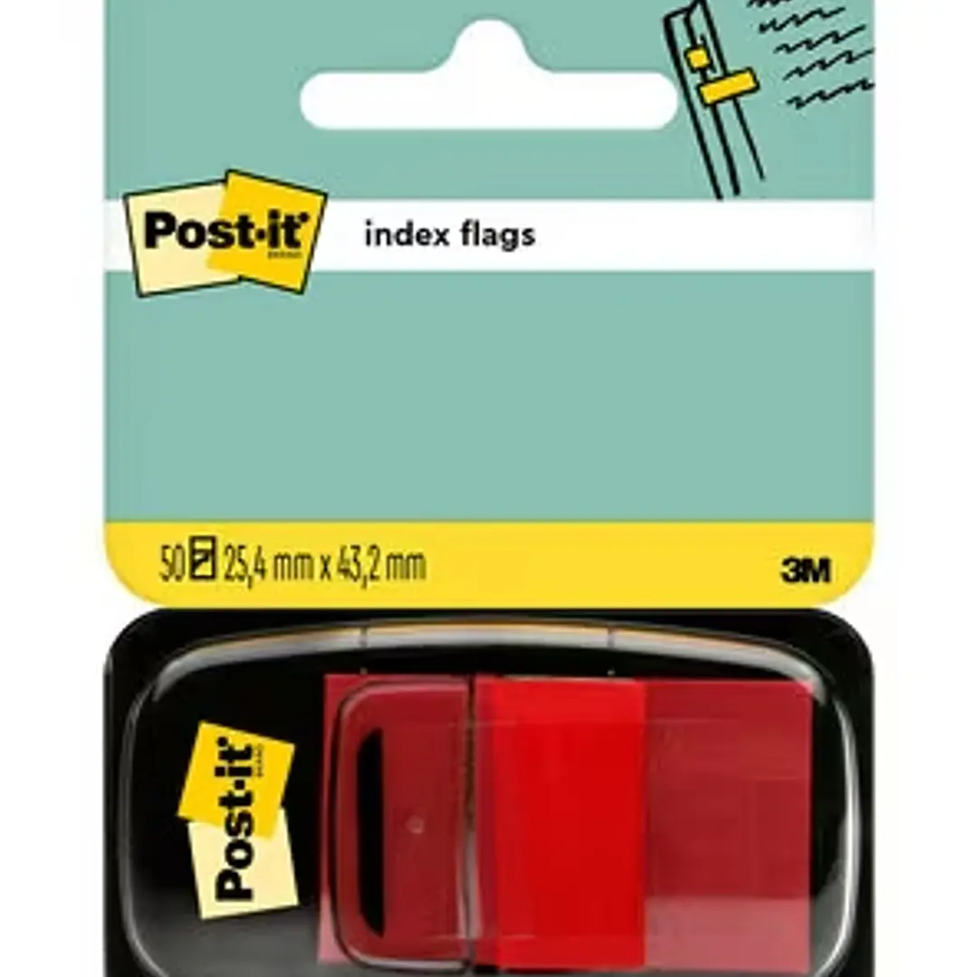 Post-it Index Dispensador con 50 Marcadores Reposicionables 25.4 x 43.2mm - Adherencia Firme - Para Marcar, Señalar o Destacar Informacion - Color Roj 1