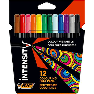 Bic Intensity Pack de 12 Rotuladores - Punta 0.9mm - Tinta con Base de Agua Lavable - Colores Surtidos