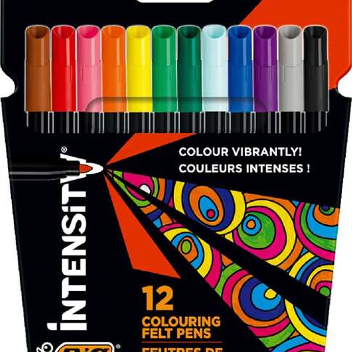 Bic Intensity Pack de 12 Rotuladores - Punta 0.9mm - Tinta con Base de Agua Lavable - Colores Surtidos 1