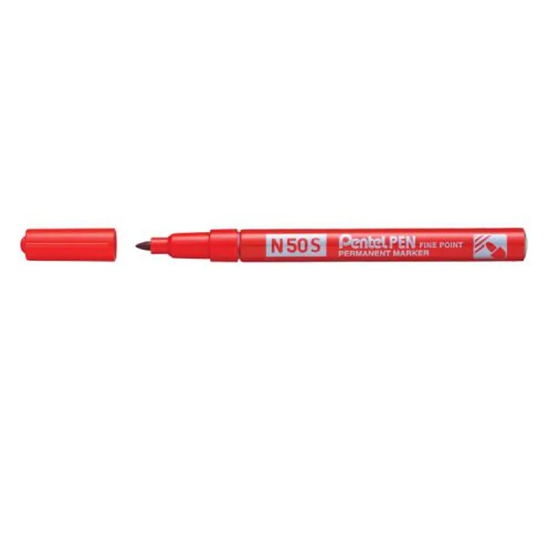 Pentel Pen N50S Rotulador Permanente - Punta Fina 3.18mm - Resistente a Agua y Luz - Color Rojo 1