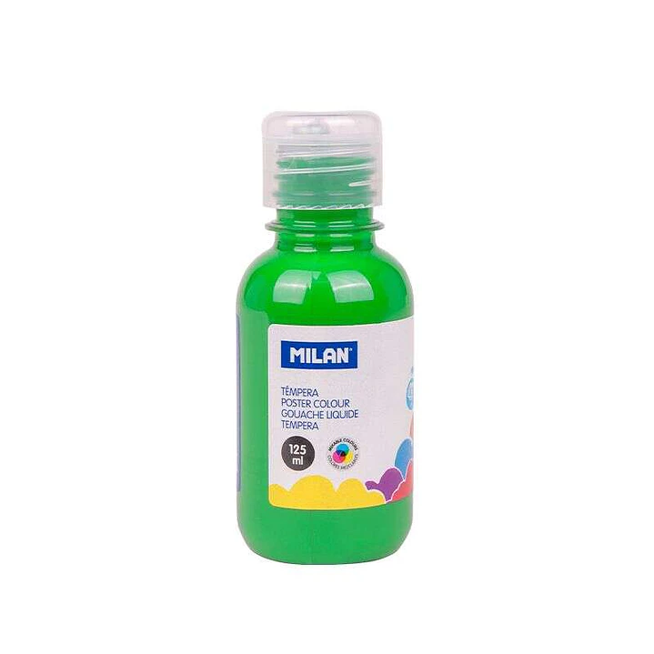 Milan Botella de Tempera 125ml - Tapon Dosificador - Secado Rapido - Mezclable - Color Verde Claro 1