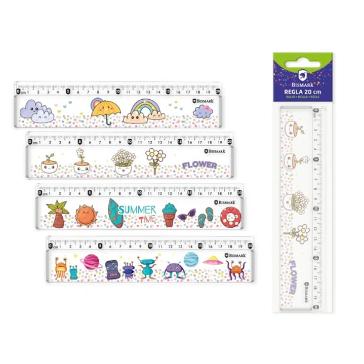Bismark Regla 20cm con Bolitas de Colores en su Interior - Fabricada en Plastico - Ideal para Colegio - 4 Diseños Diferentes 1
