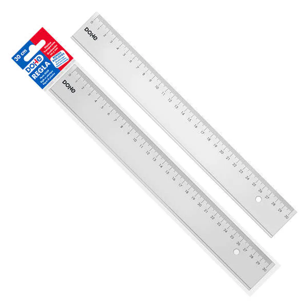 Dohe Regla de 30cm - Plastico Inyectado Transparente Cristal - Cantos Biselados y con Reborde - en Bolsa Individual 1