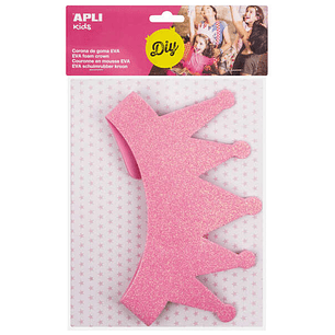 Apli Corona de Goma Eva Rosa con Purpurina - Cable Elastico Ajustable - Personalizable con Formas de Goma Eva, Fieltro, Pegatinas, Etc - Color Rosa