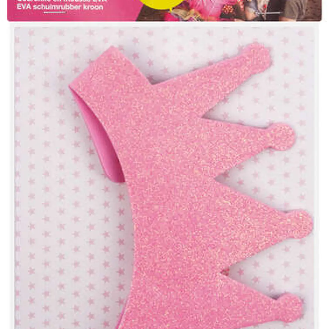 Apli Corona de Goma Eva Rosa con Purpurina - Cable Elastico Ajustable - Personalizable con Formas de Goma Eva, Fieltro, Pegatinas, Etc - Color Rosa 1