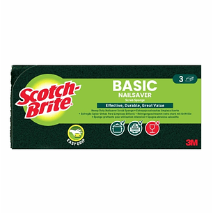 Scotch-Brite Basic Pack de 3 Estropajos de Cocina - Proteccion para los Dedos - Color Verde Oscuro